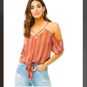 Forever21 Striped Open Shoulder Top Sz L